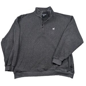 Big Dogs Sweater Men Lg Dark Gray Heavy Thick Tight Knit Mock Neck Quarter Zip